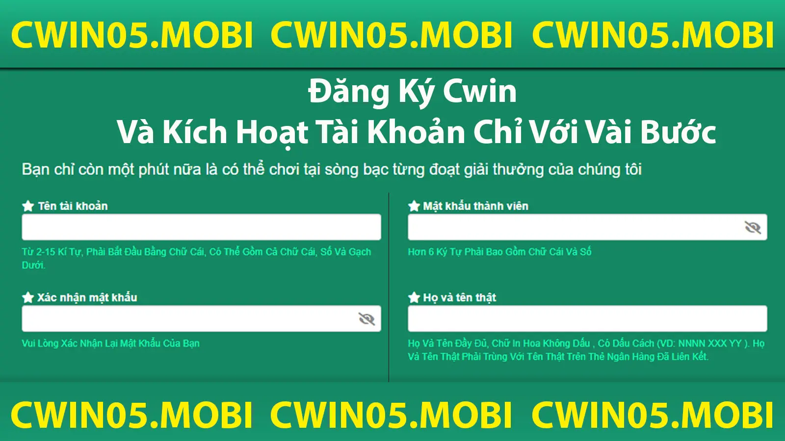 Giao diện đăng ký Cwin